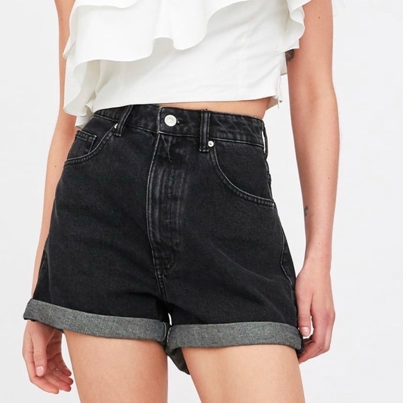 Zara Pants - Zara washed black high rise mom shorts